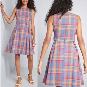 ModCloth Something Sixties Cotton Plaid Dress